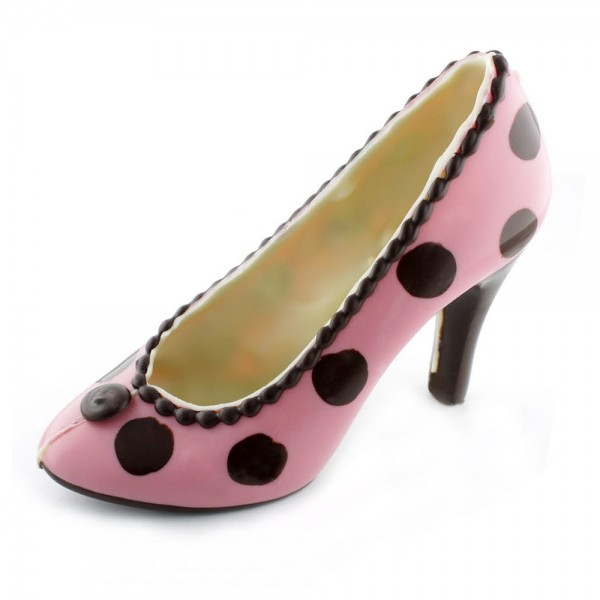 Schokoladen High Heel Rosa/schwarze Punkte