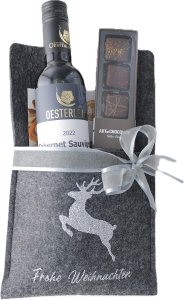 Weihnachtsfilztasche gefüllt m. Wein grau