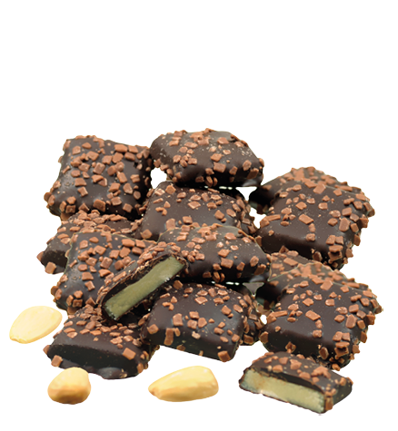 Marzipanblätter in Edelbitterschokolade