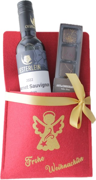 Weihnachtsfilztasche gefüllt m. Wein rot